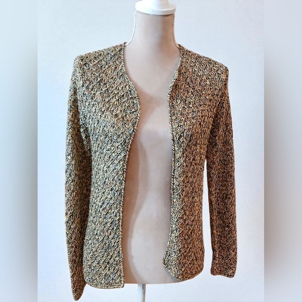 Harve Benard Hand Knit Silk Linen Blend Beige Cardigan Womans XS Old Money